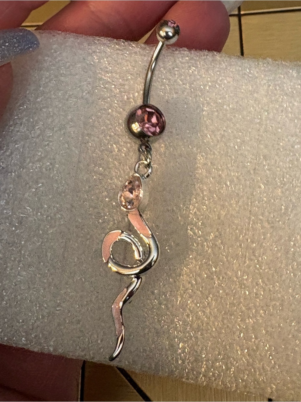 Belly Ring- Stainless Steel Navel Belly Ring With Sparkling Pink Cubic Zirconia